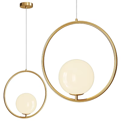 Modern Gold Circular Pendant Lights With White Globe Shades And Two Sizes 3d model