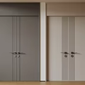 Modern Double Doors With Gray And Beige Vertical Stripe Design And Metal Handles