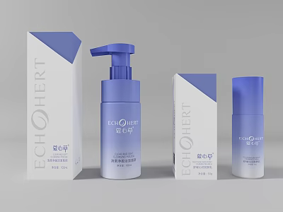 ECHO HERT Perfume And Skincare Products Featuring Blue White Packaging Pump Bottle Small Bottle 3d model