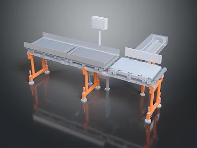 Industrial Conveyor Belt System With Orange Stands And Control Panel 3d model