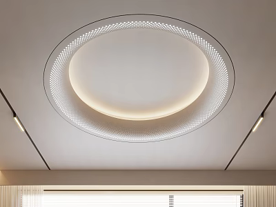 Modern Minimalist Ceiling Design With Circular LED Lighting And Perforated Rings 3d model