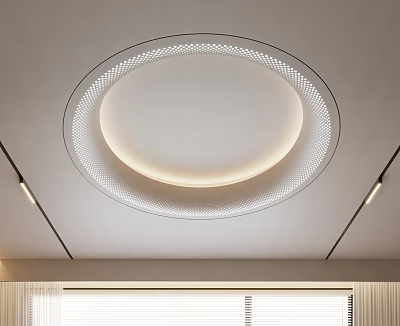 Modern Minimalist Ceiling Design With Circular LED Lighting And Perforated Rings 3d model