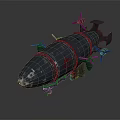 Military Torpedo Weapon Featuring Multiple Propellers Metallic Surface Red Emblem And Worn Texture 3d model