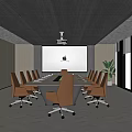Bright Modern Conference Room Interior Featuring Long Meeting Table Brown Chairs Projector And Large Windows