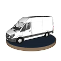 White Commercial Van Showcased On Circular Display Platform With Black Background 3d model