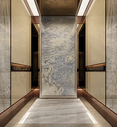 Luxurious Modern Elevator Interior With Marble Wall Mirror Design And Elegant Lighting Details 3d model