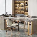 Elegant Modern Tea Table And Chairs With Marble Top And Gold Legs