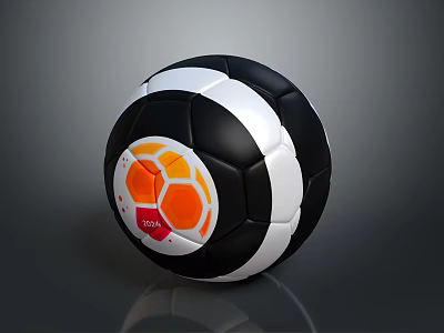 Soccer Ball Black and White Design with Orange Hexagonal Panels High Quality Sports Equipment 3d model