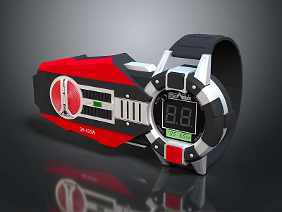 Red And Black Digital Watch With LED Display Modern Design And Comfortable Strap 3d model