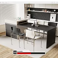 Modern Bar Counter Design With Black White Chairs And Open Kitchen Layout 3d model
