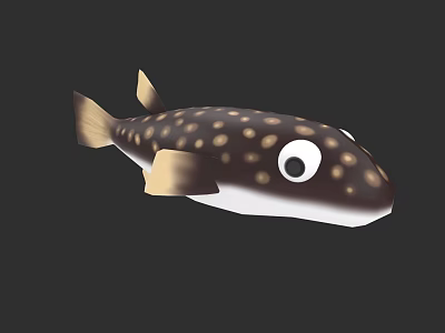 Cartoon Puffer Fish Aquatic Animal With Dark Brown Body Yellow Spots White Belly Large Eyes 3d model