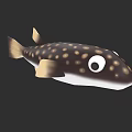 Cartoon Puffer Fish Aquatic Animal With Dark Brown Body Yellow Spots White Belly Large Eyes