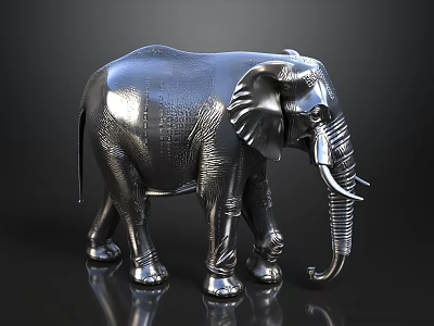 Elegant Shiny Silver Metallic Elephant Decorative Ornament Set For Home Decor 3d model