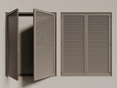 Modern Interior Window Shutters In Open And Closed Positions On Light Wall 3d model