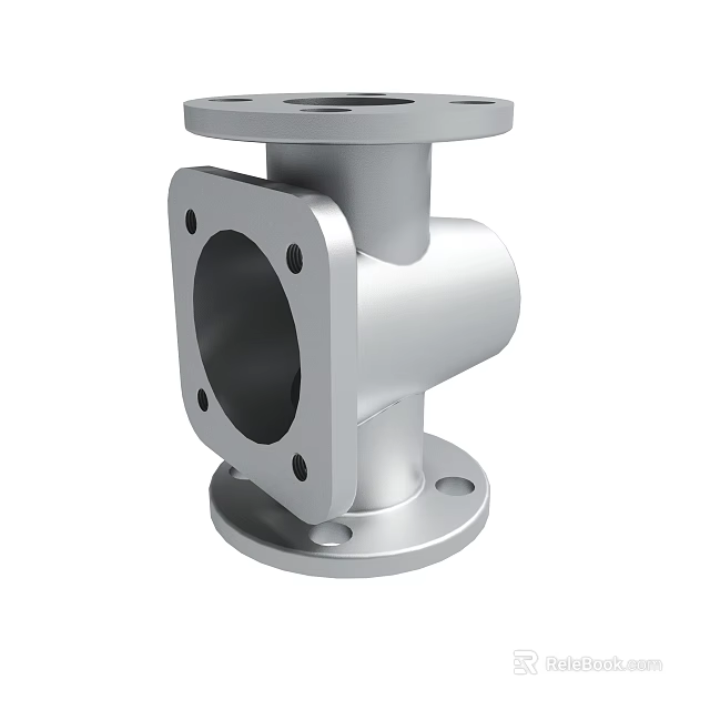 Industrial Stainless Steel Three Way Flange Pipe Fitting With Symmetrical Design 3d model 