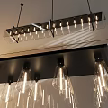 Modern Linear Chandelier With Multiple LED Bulbs Black Metal Bracket And Clear Glass Shades