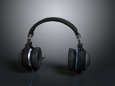 Black Over Ear Headphones With Blue Lighting And Mesh Design Modern Sleek Audio Electronic Device 3d model