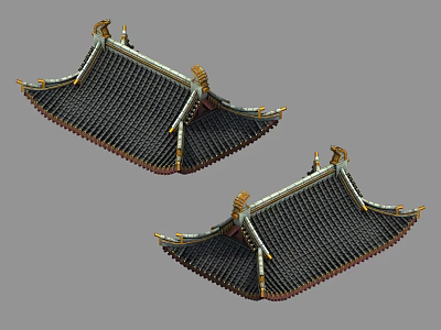 Traditional Chinese Architectural Roof With Dark Tiles Golden Decorative Eaves And Classic Design Elements 3d model