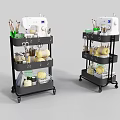 Multi Tiered Rolling Storage Rack with Sewing Machine Tools and Thread Spools 3d model