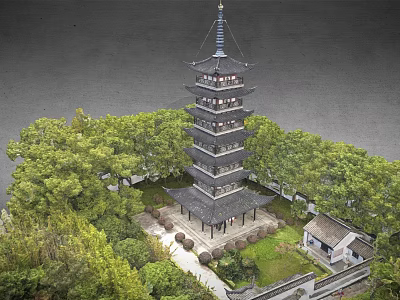 Ancient Chinese Pagoda With Multiple Storeys Surrounded By Green Trees And Courtyard 3d model