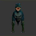 3D Blue Green Dinosaur Model With Open Mouth And Sharp Teeth Standing Pose