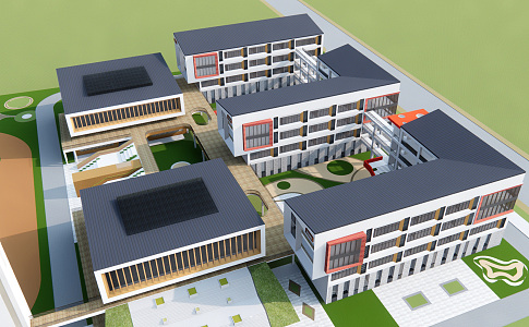 Modern School Slope Roof Primary and Secondary School 3d model