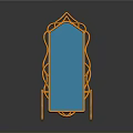 Elegant Standing Mirror With Golden Ornate Frame And Blue Reflective Surface