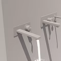 Modern Wall Mounted Faucets With Sleek Brushed Metal Finish And Flowing Water