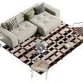 Modern Light Colored Sofa Coffee Table Set With Geometric Rug Accent Chairs And Throw Pillows 3d model