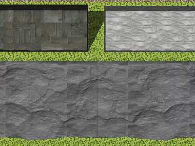 Building Exterior Wall Designs With Various Stone Textures And Grass Edging 3d model