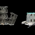 Collapsed Multi Story Building Structure With Scattered Debris And Damaged Walls
