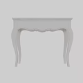 Elegant White Dressing Table With Two Drawers Black Handles And Carved Legs