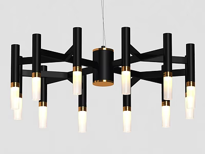 Modern Black Metal Chandelier With White Lampshades And Gold Accents 3d model