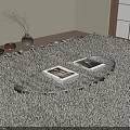 Irregular Shaped Black Coffee Table With Two Books In Minimalist Natural Interior 3d model