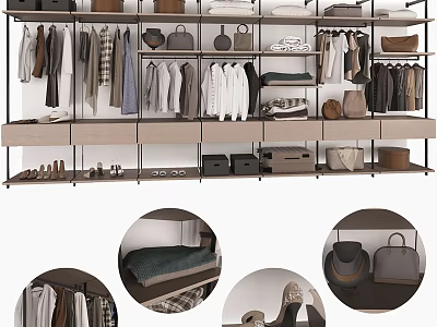 Organized Wardrobe Interior Design With Hanging Folded Clothes Shelves Bags Shoes And Storage Boxes 3d model