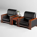 Modern Black Leather Sofa Coffee Table Set With Wooden Frame Side Tables Decorative Books