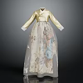Traditional Korean Hanbok With Yellow Top And Floral Print Skirt Design