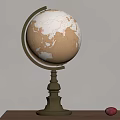Vintage Globe With Golden Base Decorative Piece On Wooden Table And Red Fruits
