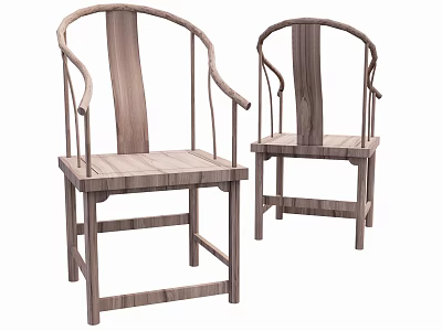 Chinese Traditional Wooden Dining Chairs With Curved Armrests And Classic Structure 3d model