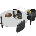 Stylish Round Glass Coffee Table with Black Legs Featuring Fruit Bowl Vase Dried Flowers and Magazine