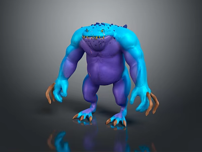Fierce Blue And Purple Game Movie Character 3D Model With Muscular Body And Orange Claws 3d model