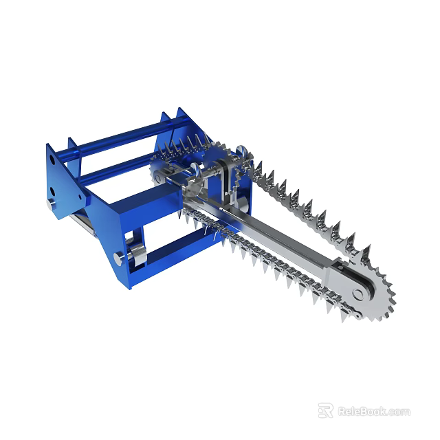 Blue Mechanical Agricultural Tool Featuring Metal Frame Chain And Sharp Spikes 3d model 