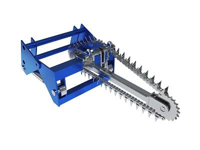 Blue Mechanical Agricultural Tool Featuring Metal Frame Chain And Sharp Spikes 3d model