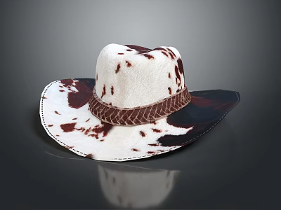White and Brown Cowhide Cowboy Hat With Braided Leather Band And Wide Brim 3d model White and Brown Cowhide Cowboy Hat With Braided Leather Band And Wide Brim 3d model