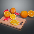 Fresh Whole And Sliced Oranges With Grapefruits On Wooden Cutting Board
