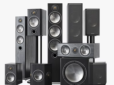High Quality Black Headphones and Speakers with Various Styles and Sizes Displayed 3d model