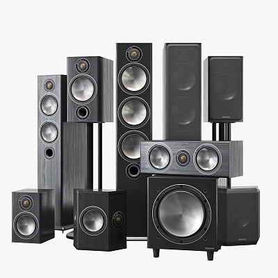 High Quality Black Headphones and Speakers with Various Styles and Sizes Displayed 3d model