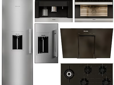 Modern Kitchen Appliances Including Refrigerator Coffee Machine Oven Range Hood And Gas Stove 3d model