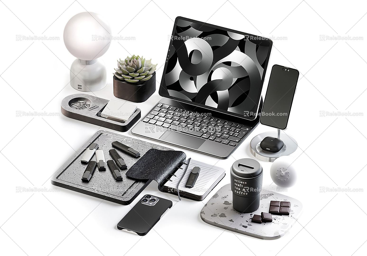 Modern Office Supplies Decorations Computer Laptop Tablet Apple Laptop Office Ornaments 3d model