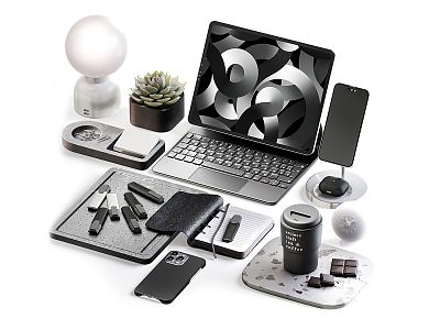 Modern Office Supplies Decorations Computer Laptop Tablet Apple Laptop Office Ornaments 3d model